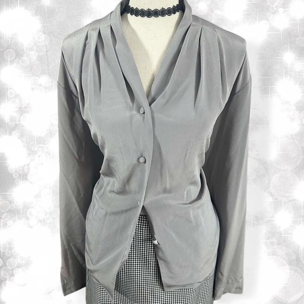 Luxurious Classic Grey Office Siren Long Sleeve Button Up Blouse
